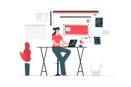 Web designer planning the web design of a corporate website Web designer planning the web design of a corporate website